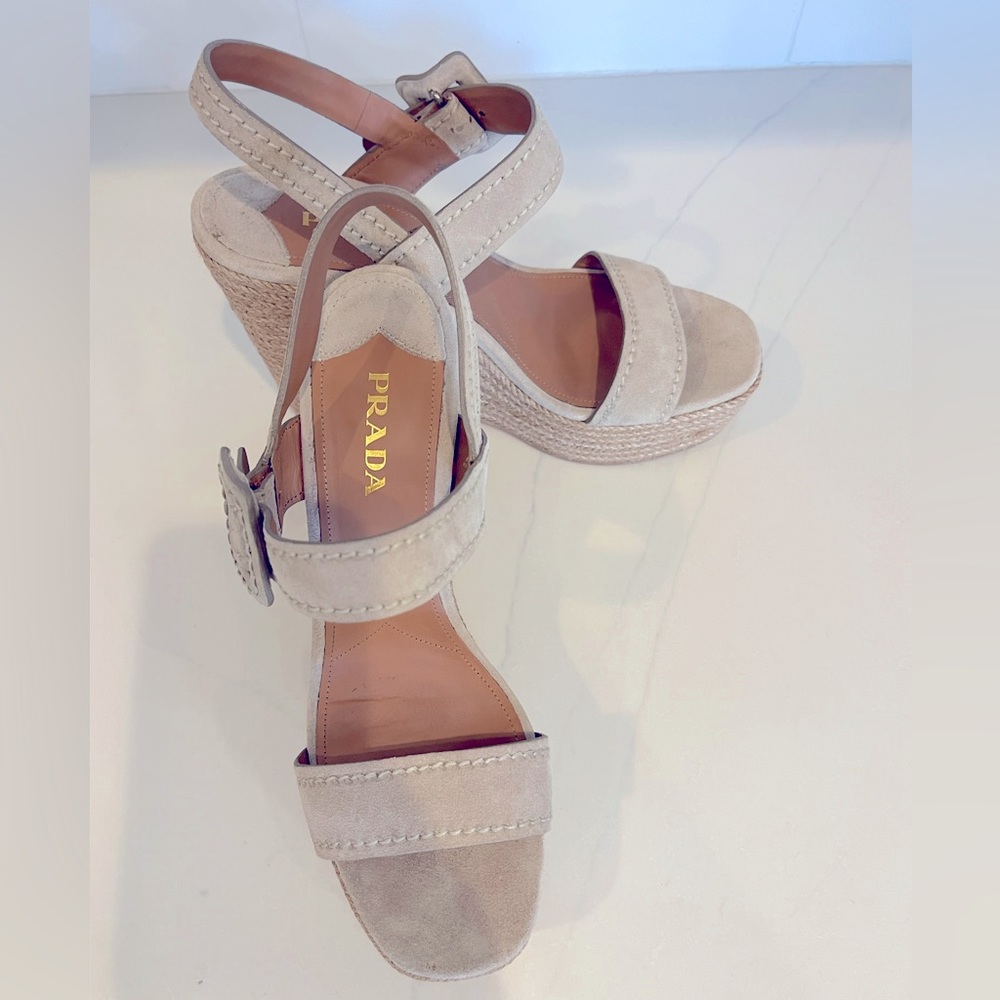 Prada Suede and Jute Platform Wedges
